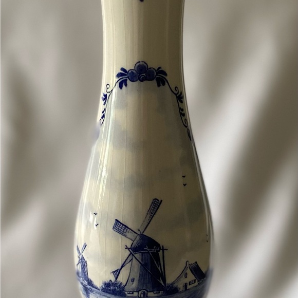 Beautiful Vintage Delft Huys Blue & White Windmill Vase Authentic Hand Painted - Picture 8 of 9